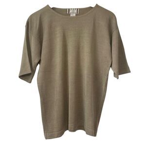 Henri Bendel Women's Silk Knit Blouse Taupe Size L Casual Crew Neck